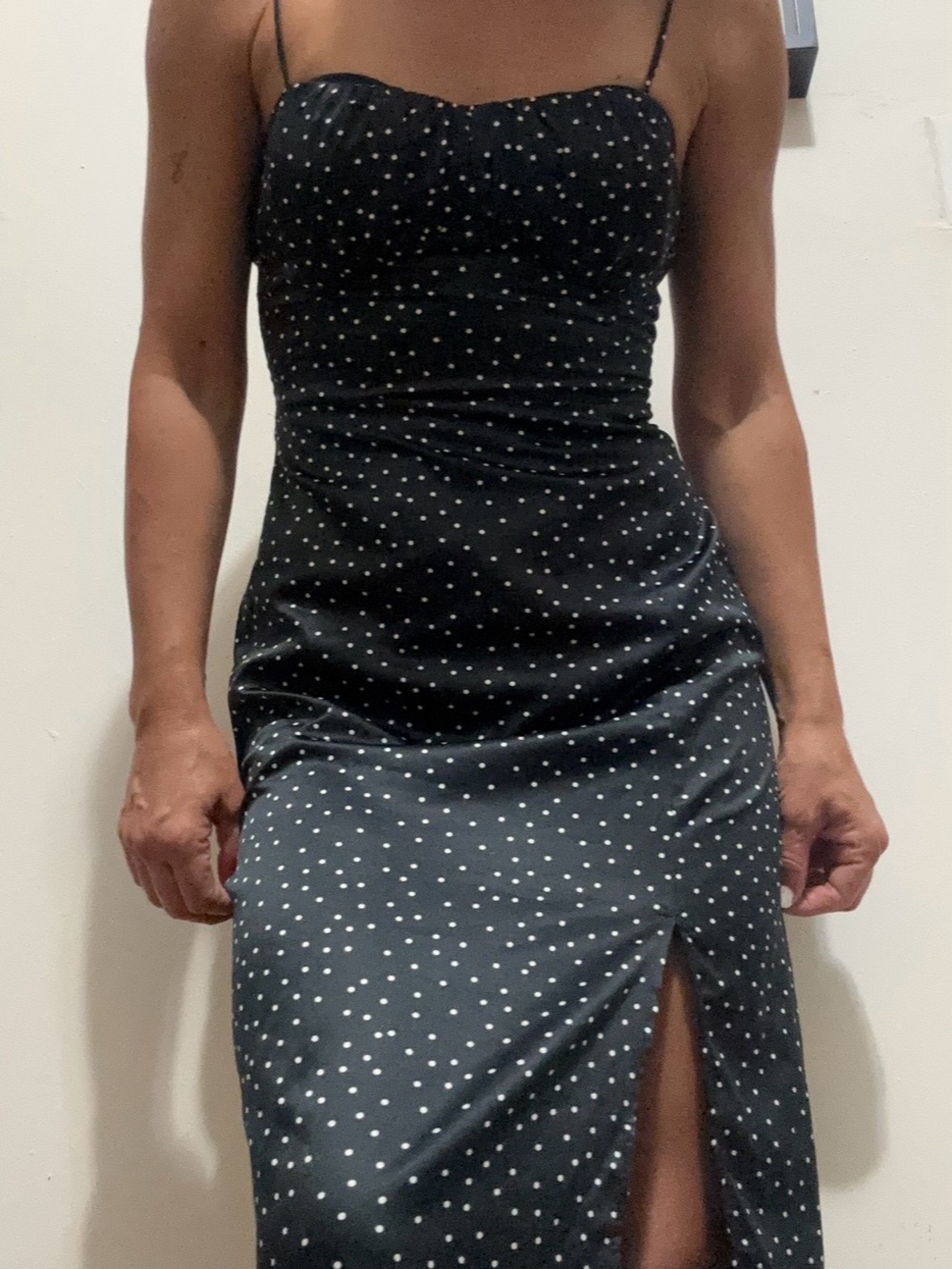 Zara Black Polka Dot Spaghetti Strap Midi Dress